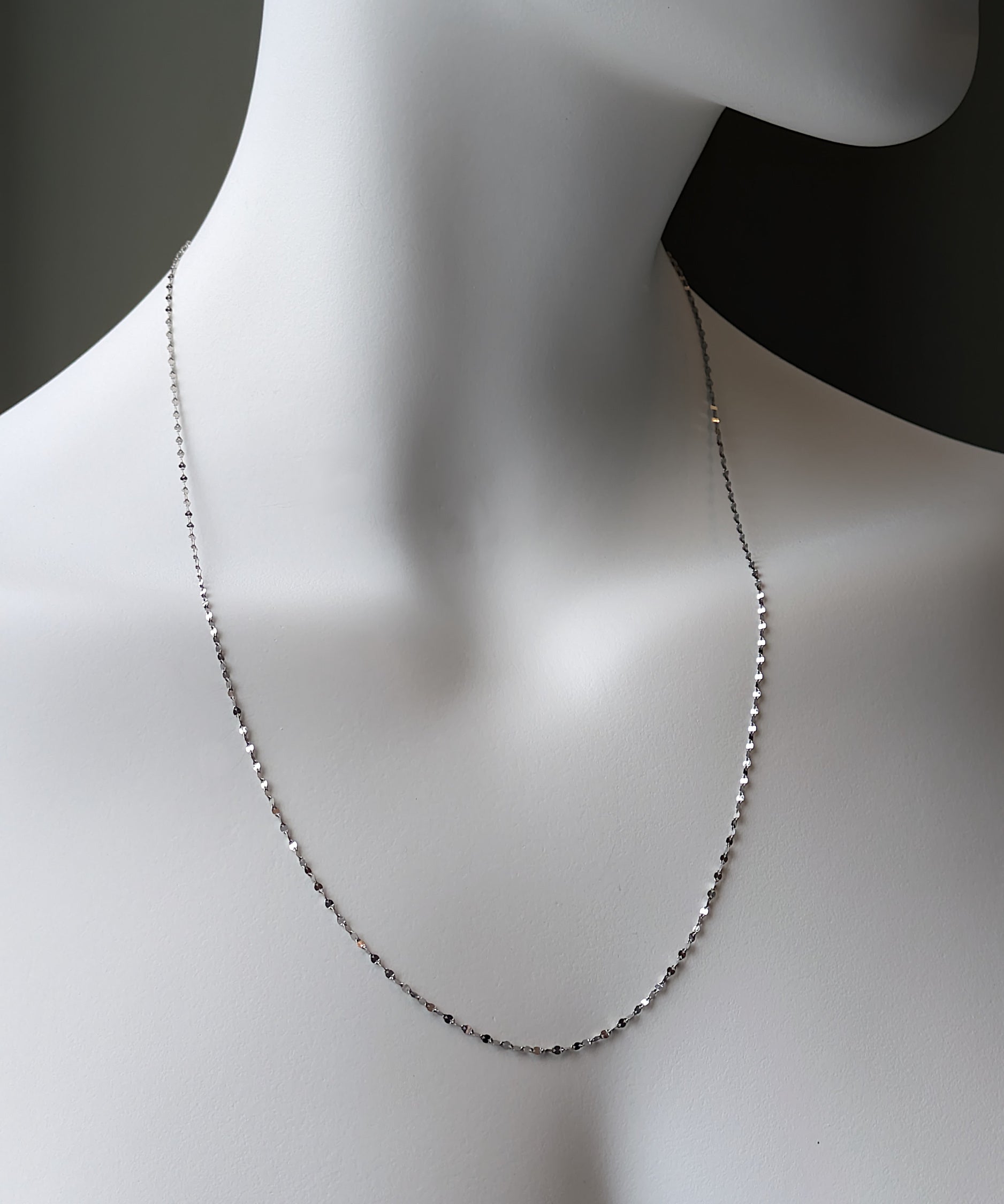 a long 22 inch platinum chain necklace without a pendant that can be worn everyday and that sparkles