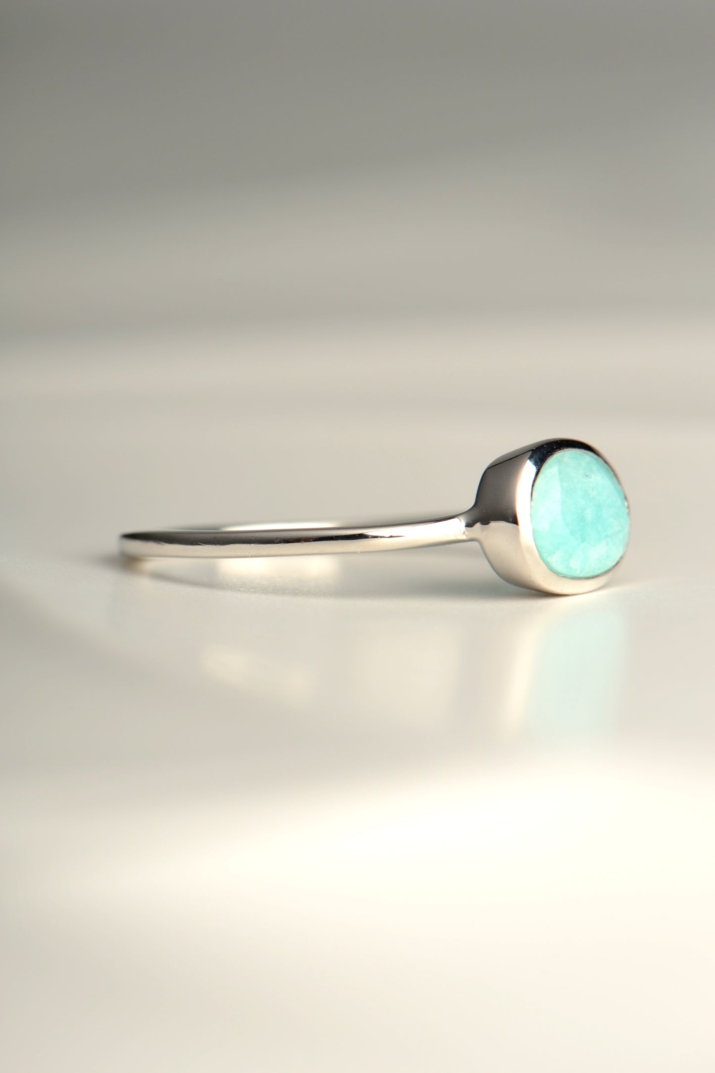 delicate turquoise coloured real amazonite gemstone ring made in silver from jewellery designer Jorge Revilla