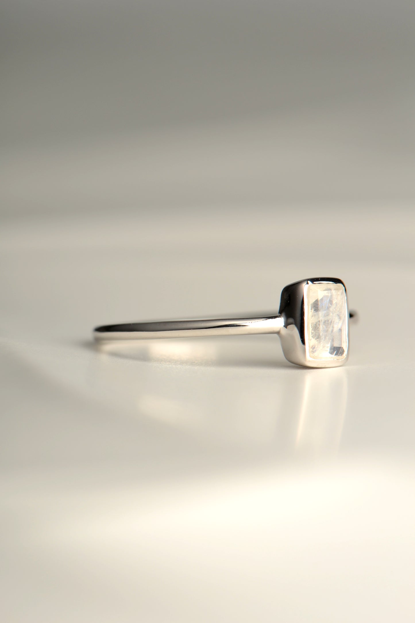 slim moonstone rectangular silver ring by Jorge Revilla