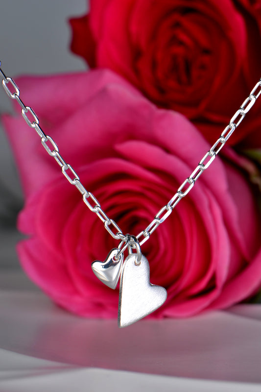 Sterling Silver Two Heart Designer Necklace