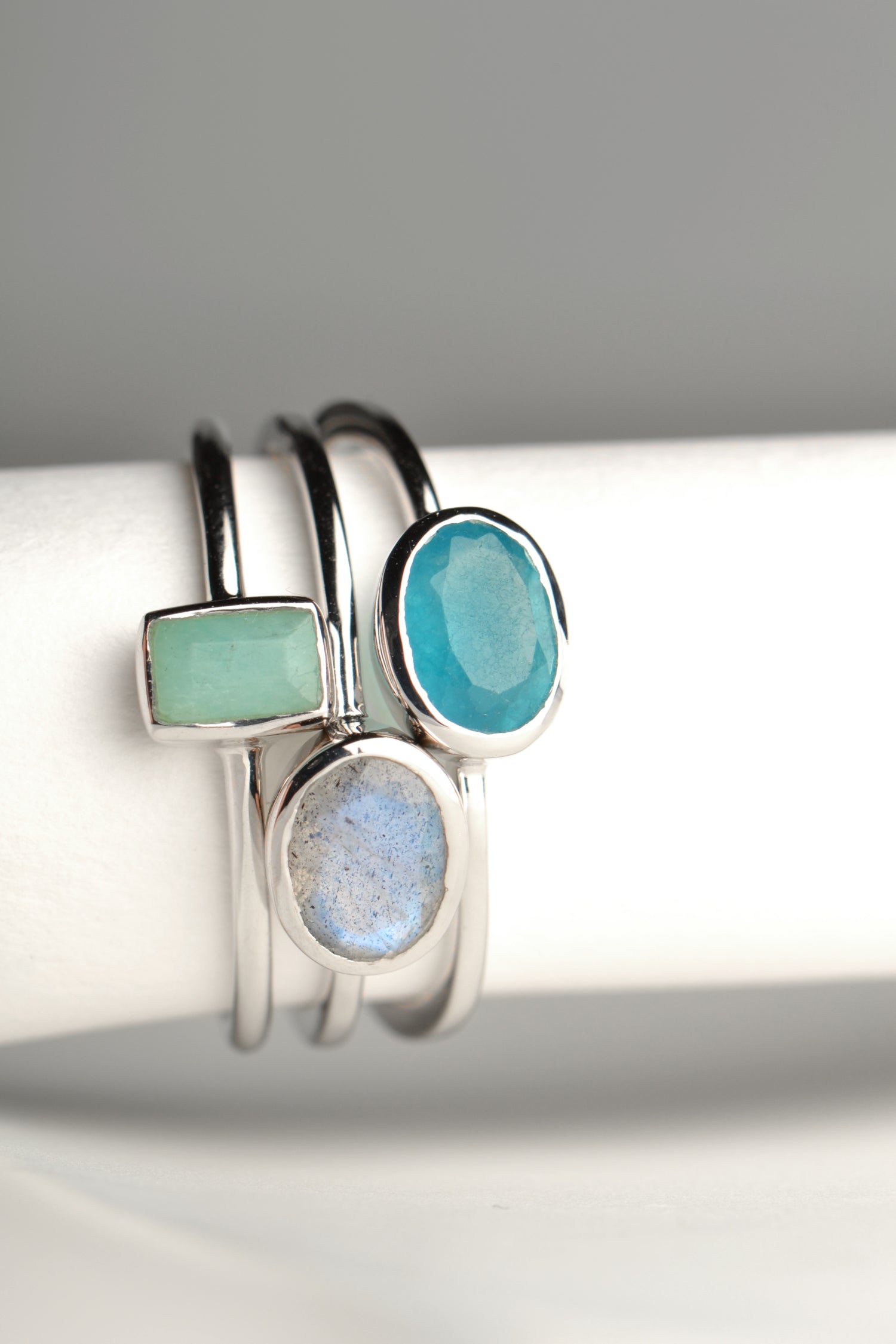 real gemstone stacking rings that are affordable in silver from jewellery designer Jorge Revilla