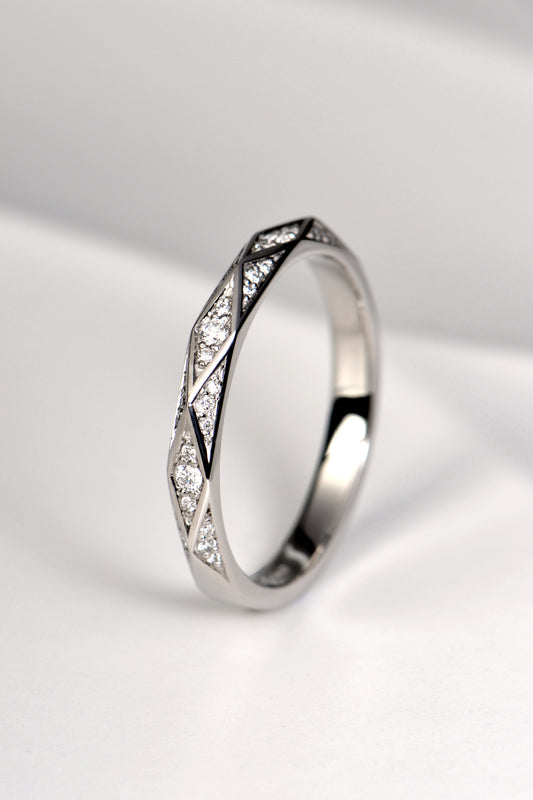 modern platinum and diamond ring made in the UK