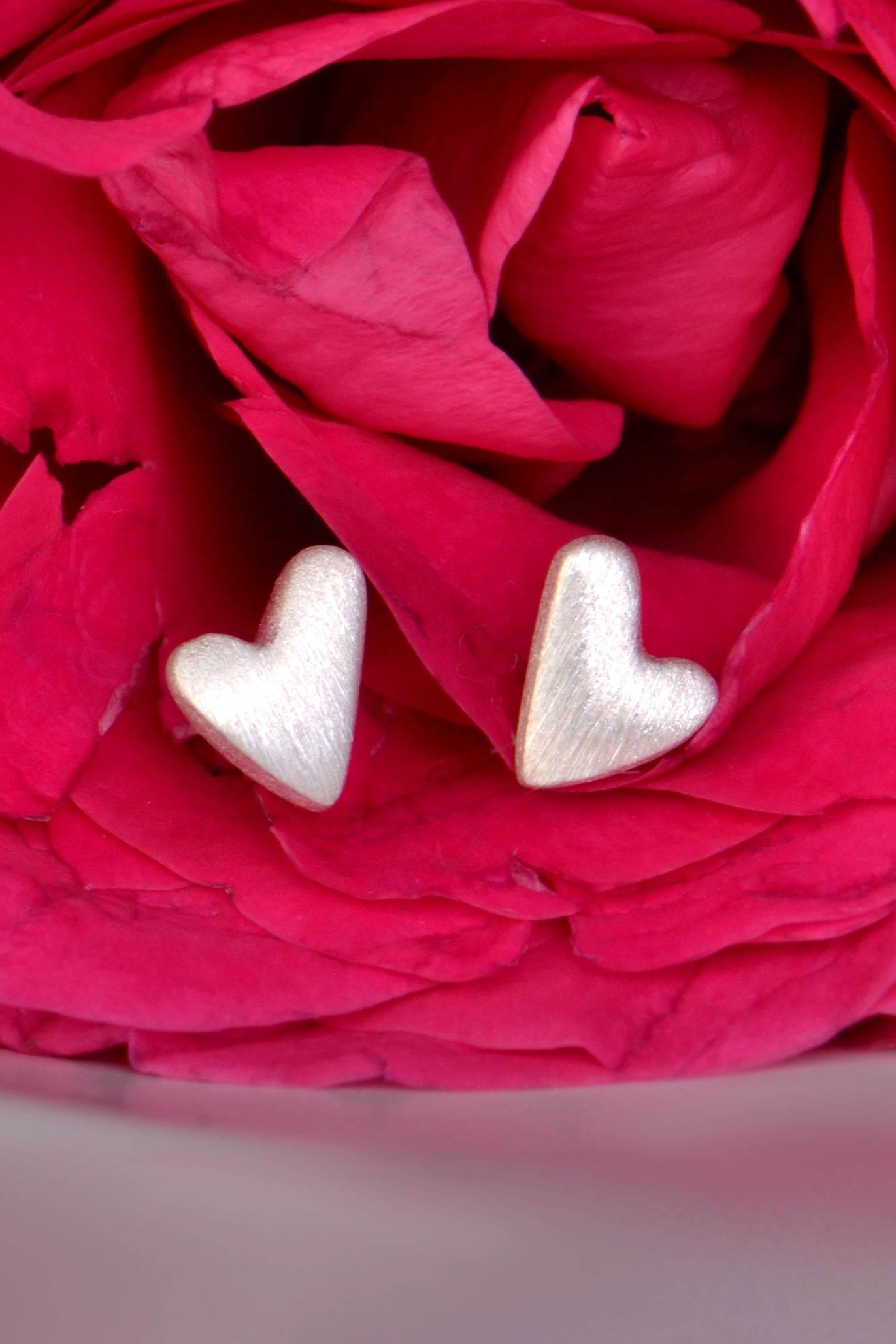 high quality small silver heart earrings from jewellery designer  Christine Sadler