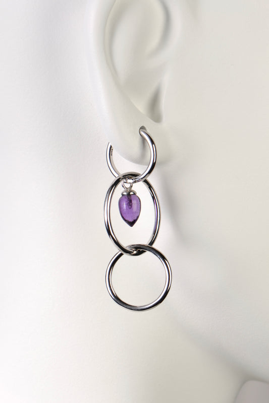 long drop silver and amethyst designer earrings from Jorge Revilla