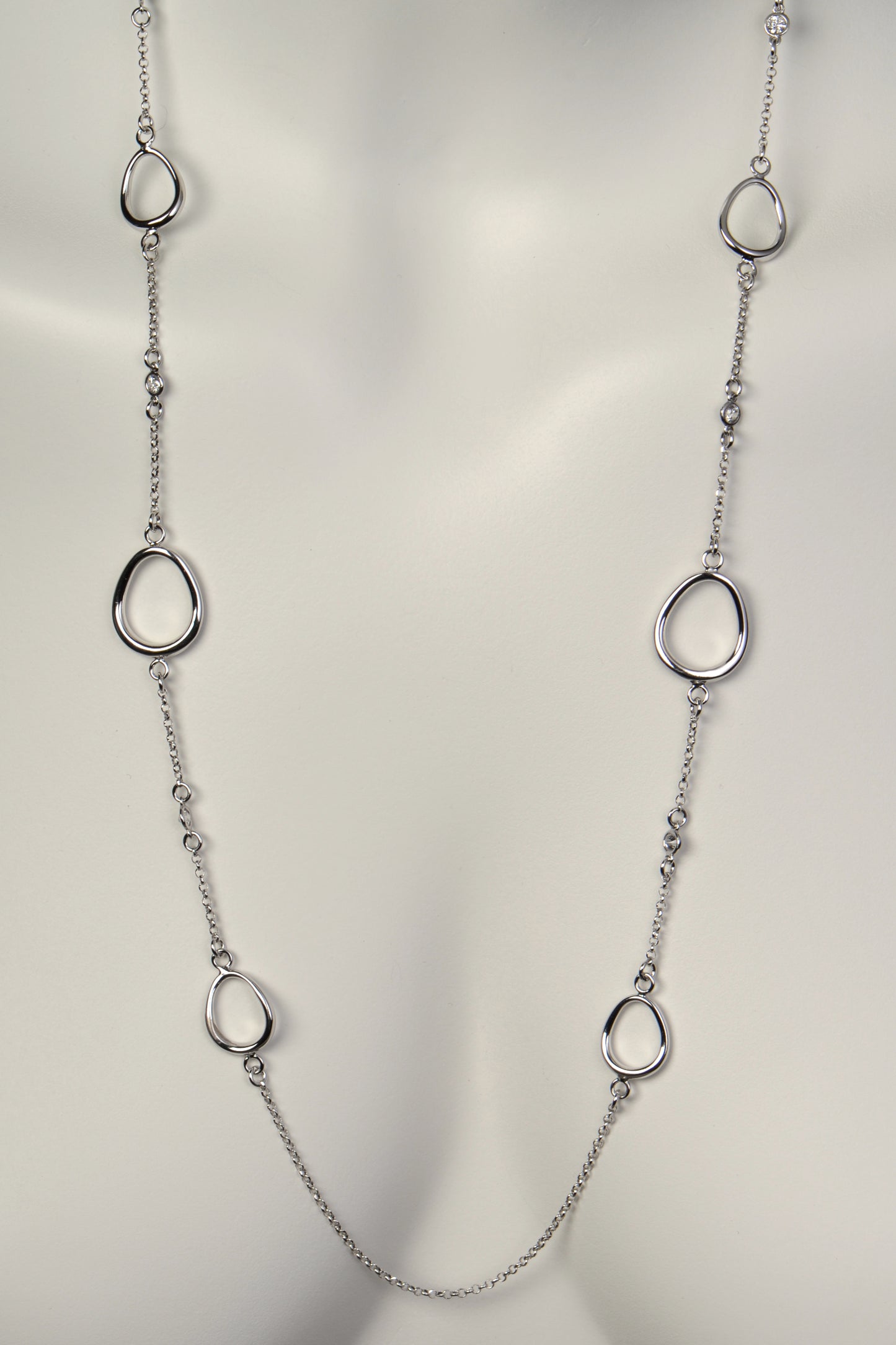 long silver chain necklace with gemstones set in the chain from Christine Sadler