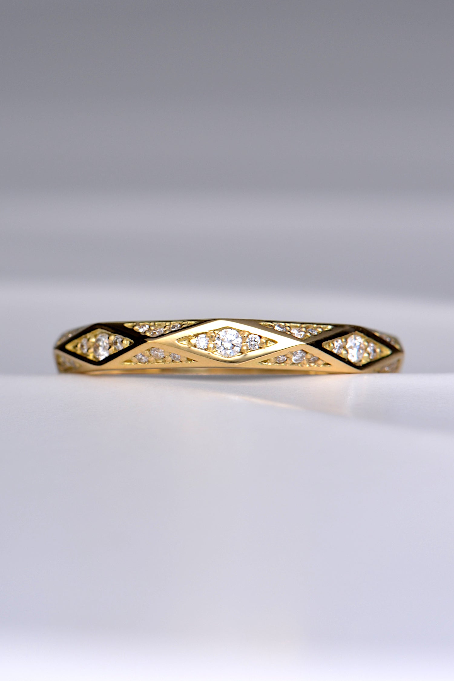 contemporary designer diamond set wedding ring in an unusual geometric shape - Christine Sadler