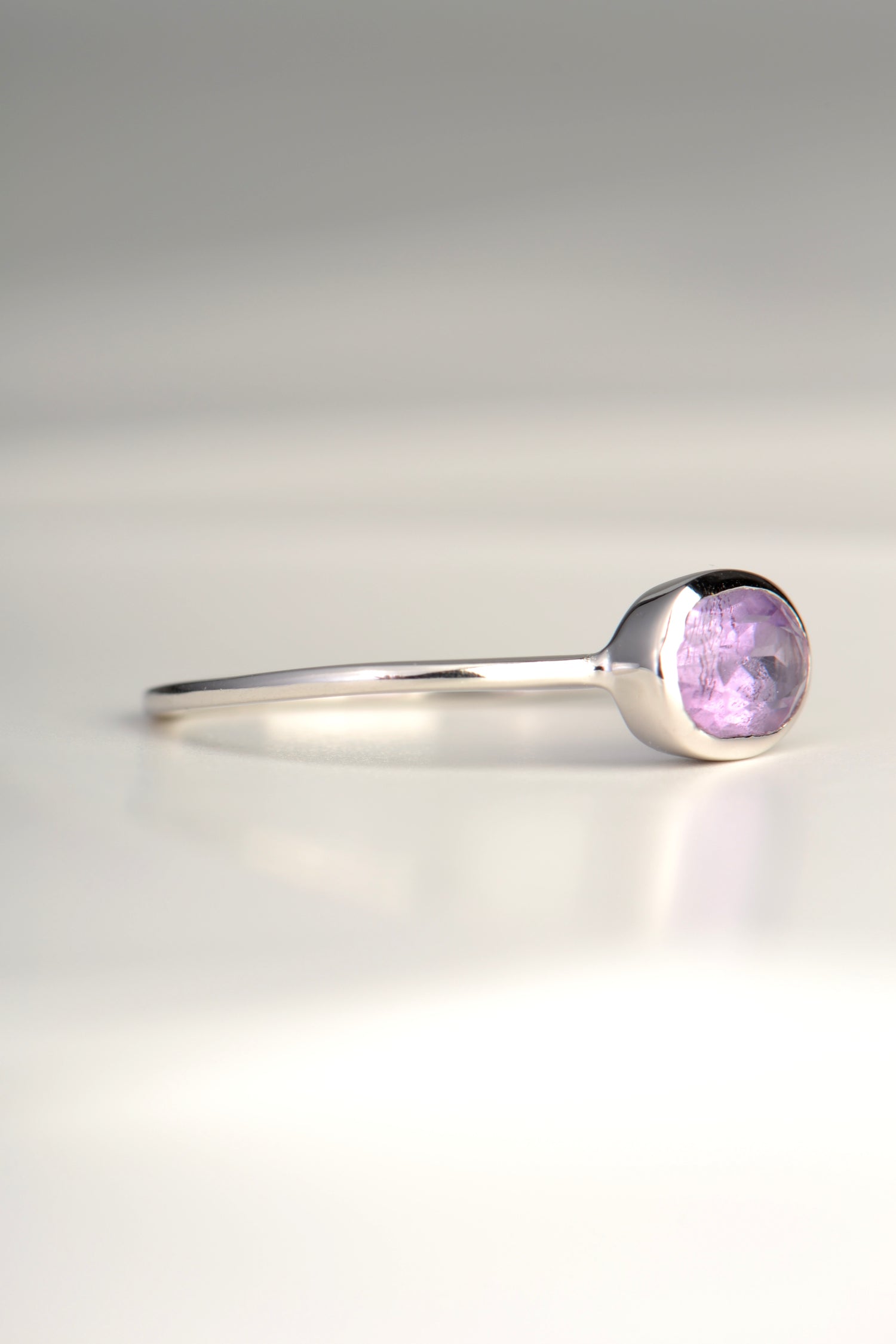 slim amethyst and silver designer ring