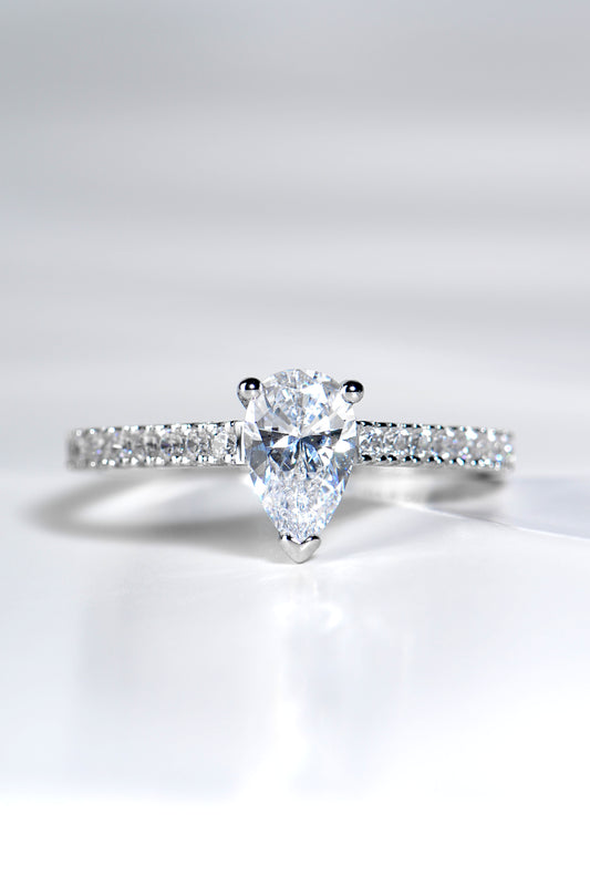 high quality pear cut diamond platinum engagement ring made in the UK