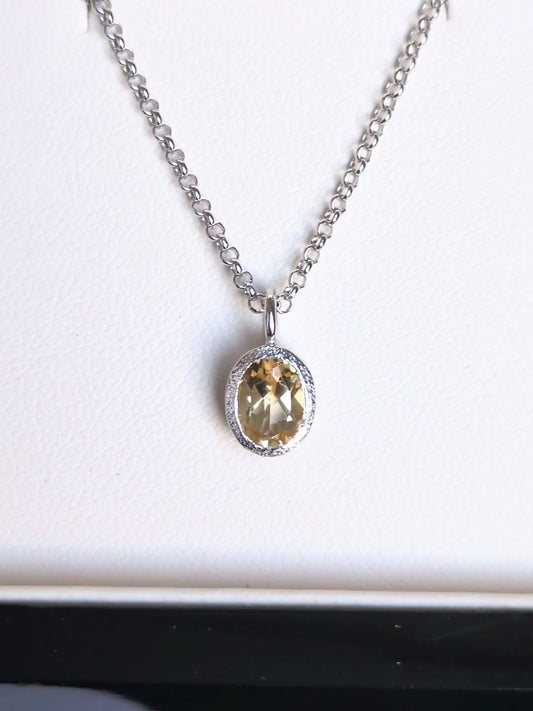 Designer Citrine Silver Birthstone Necklace For November