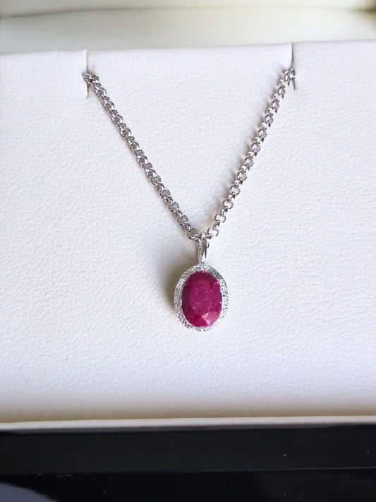 Designer Ruby Silver Birthstone Necklace For July