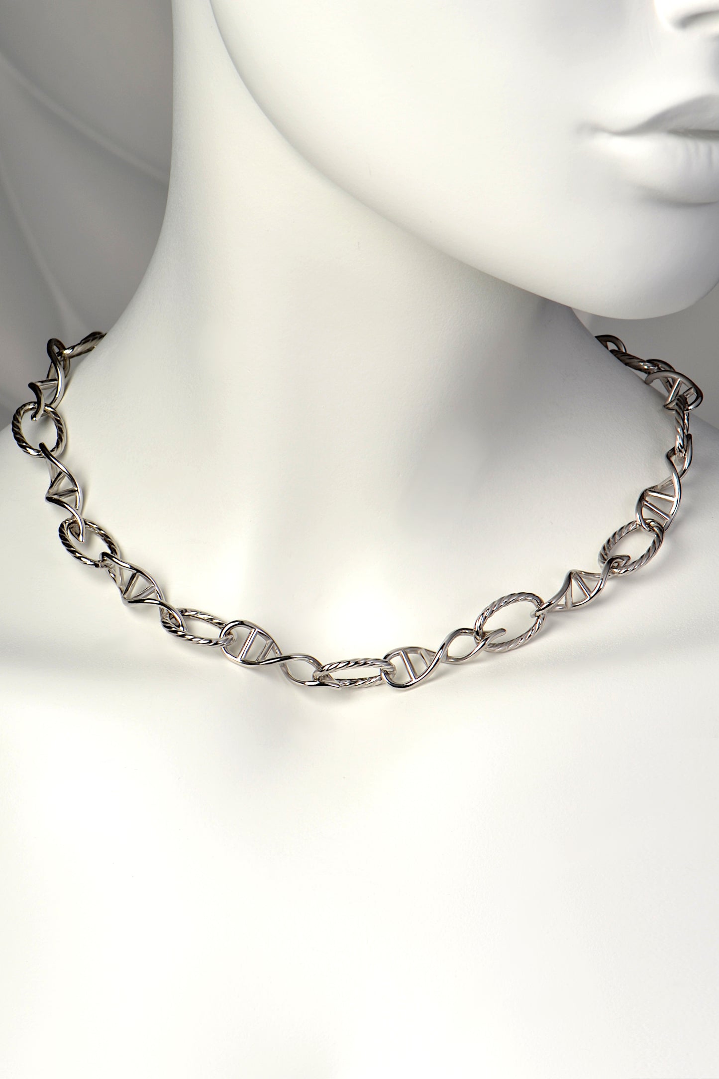 chunky unusual chain link necklace with alternating DNA links and rope links exclusively available from Christine Sadler