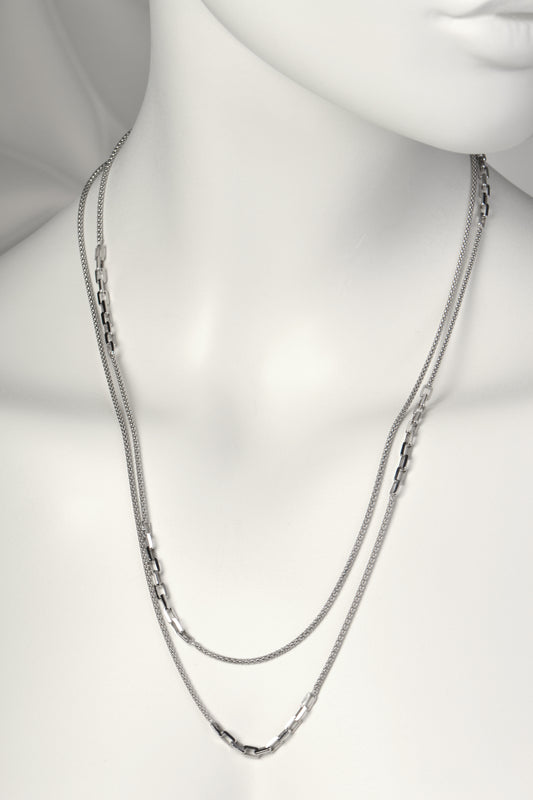 very long real silver modern chain necklace that can be doubled over