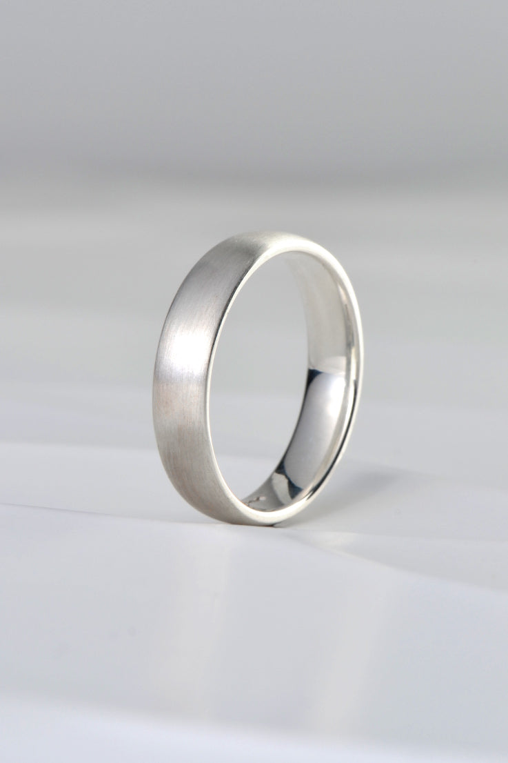 brushed modern silver wedding ring made in the UK for a man or woman